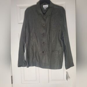 NWT Style&Co Collection 16 Moss 100% LINEN Lngslvs Buttons Up Women Blazer Shirt